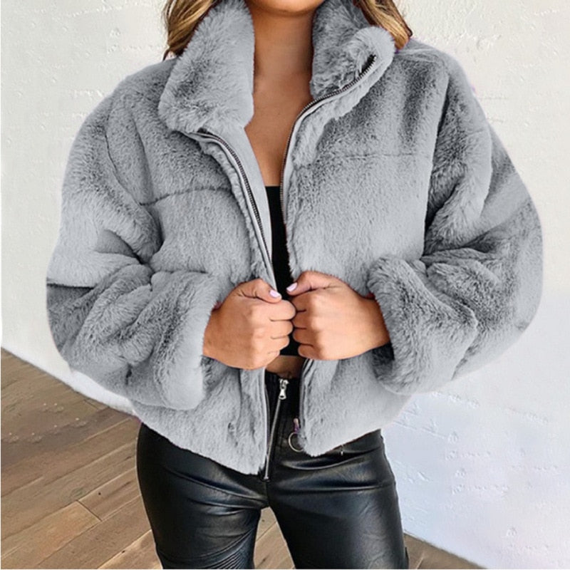 Luxus Kunstpelz Mantel Damen Winterjacke Elegant