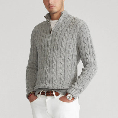 Herren Pullover Strick Zopfmuster Halbzipper - IdealeKleiden