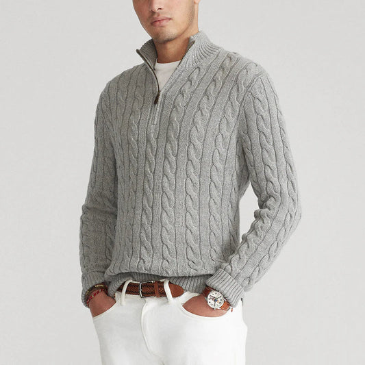 Herren Pullover Strick Zopfmuster Halbzipper - IdealeKleiden