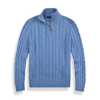 Herren Pullover Strick Zopfmuster Halbzipper