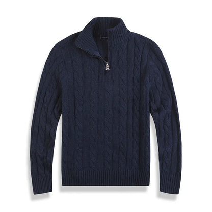 Herren Pullover Strick Zopfmuster Halbzipper