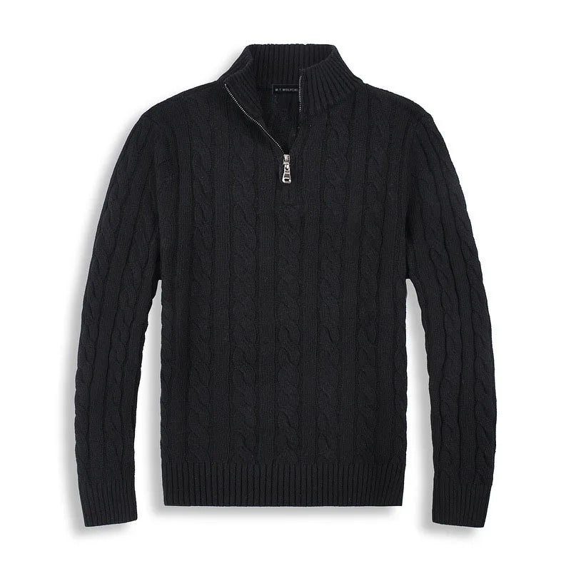 Herren Pullover Strick Zopfmuster Halbzipper