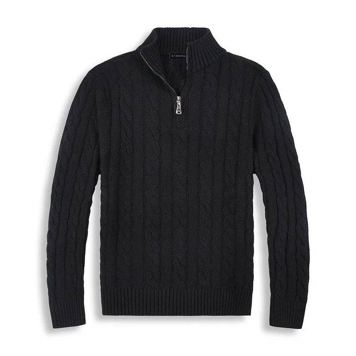 Herren Pullover Strick Zopfmuster Halbzipper