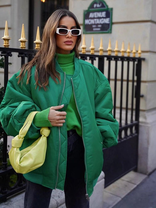 Damen Oversized Bomberjacke Großzügig - IdealeKleiden