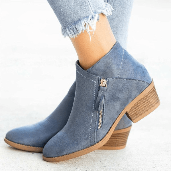 Damen Lederstiefel Reißverschluss Elegant Schwarz - IdealeKleiden
