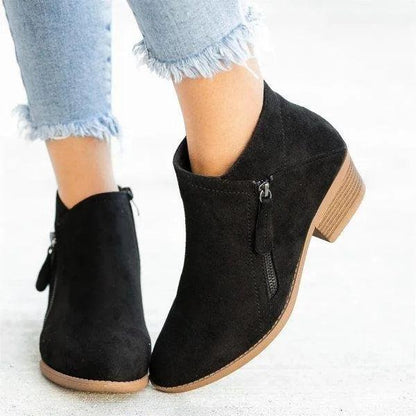 Damen Lederstiefel Reißverschluss Elegant Schwarz