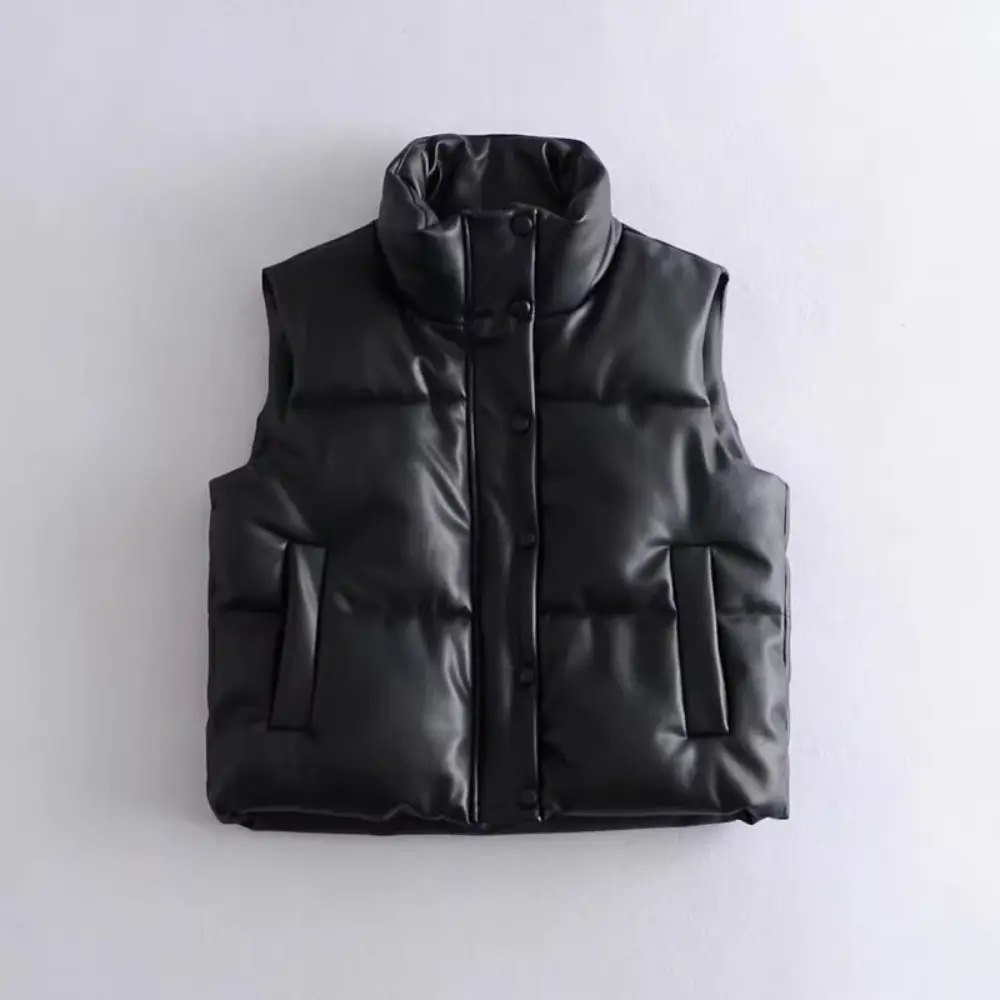 Stylische Pufferweste Kunstleder Damen