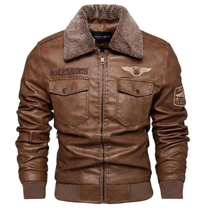 Herren Fleece Lederjacke Trucker Style