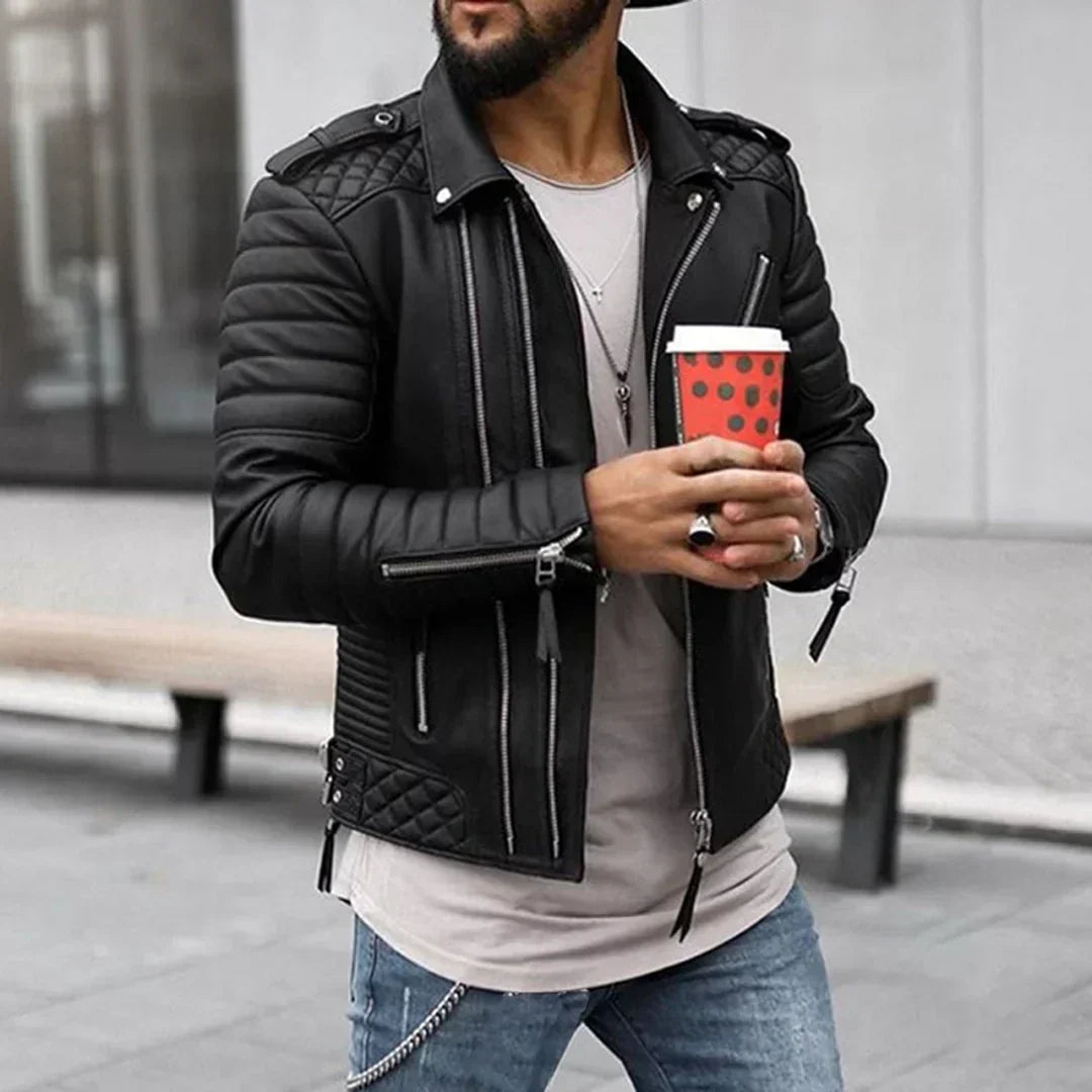 Herren Lederjacke Elegantes Design Reißverschluss