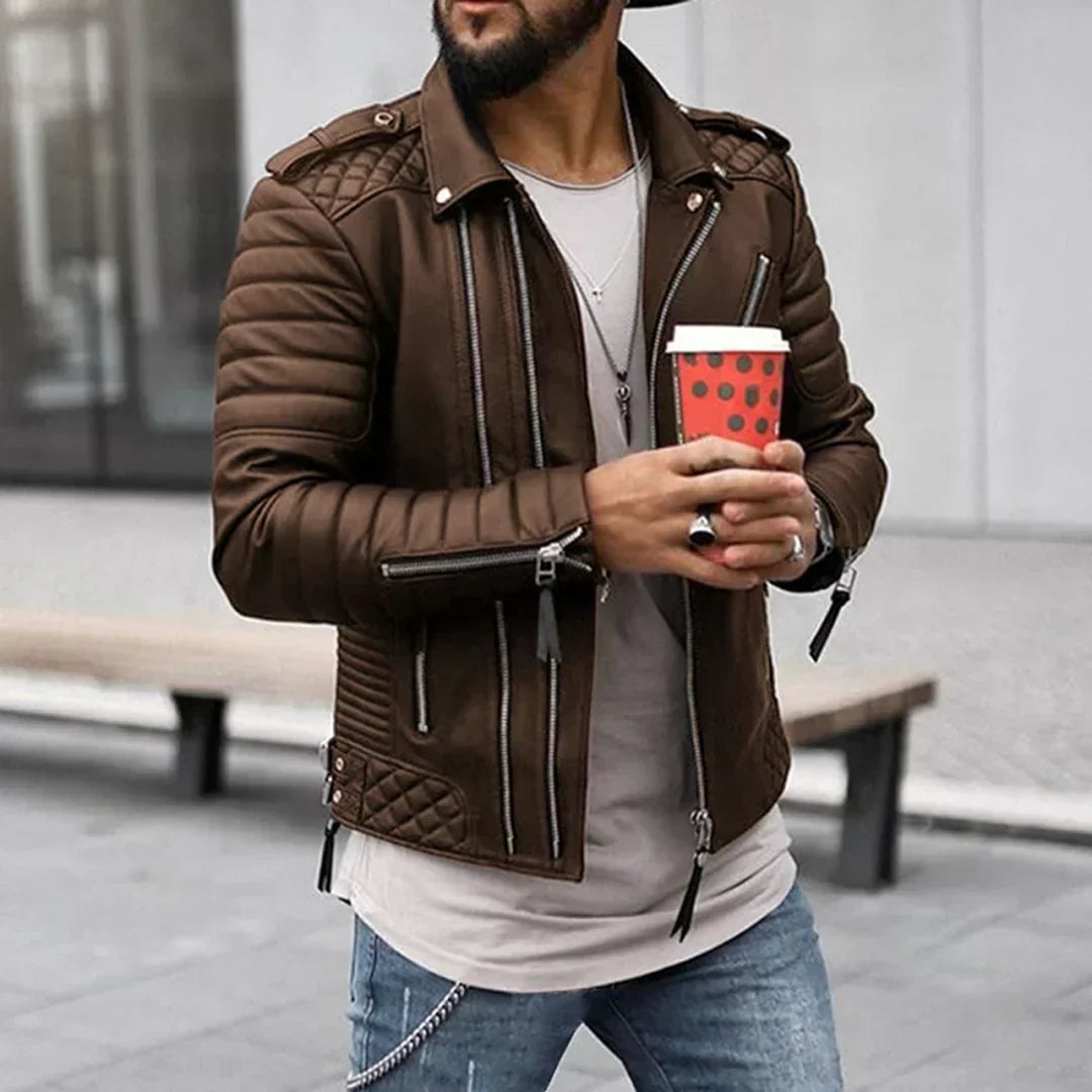 Herren Lederjacke Elegantes Design Reißverschluss