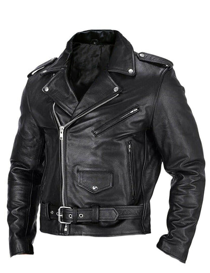 Herren Lederjacke Biker Style Asymmetrisch - IdealeKleiden