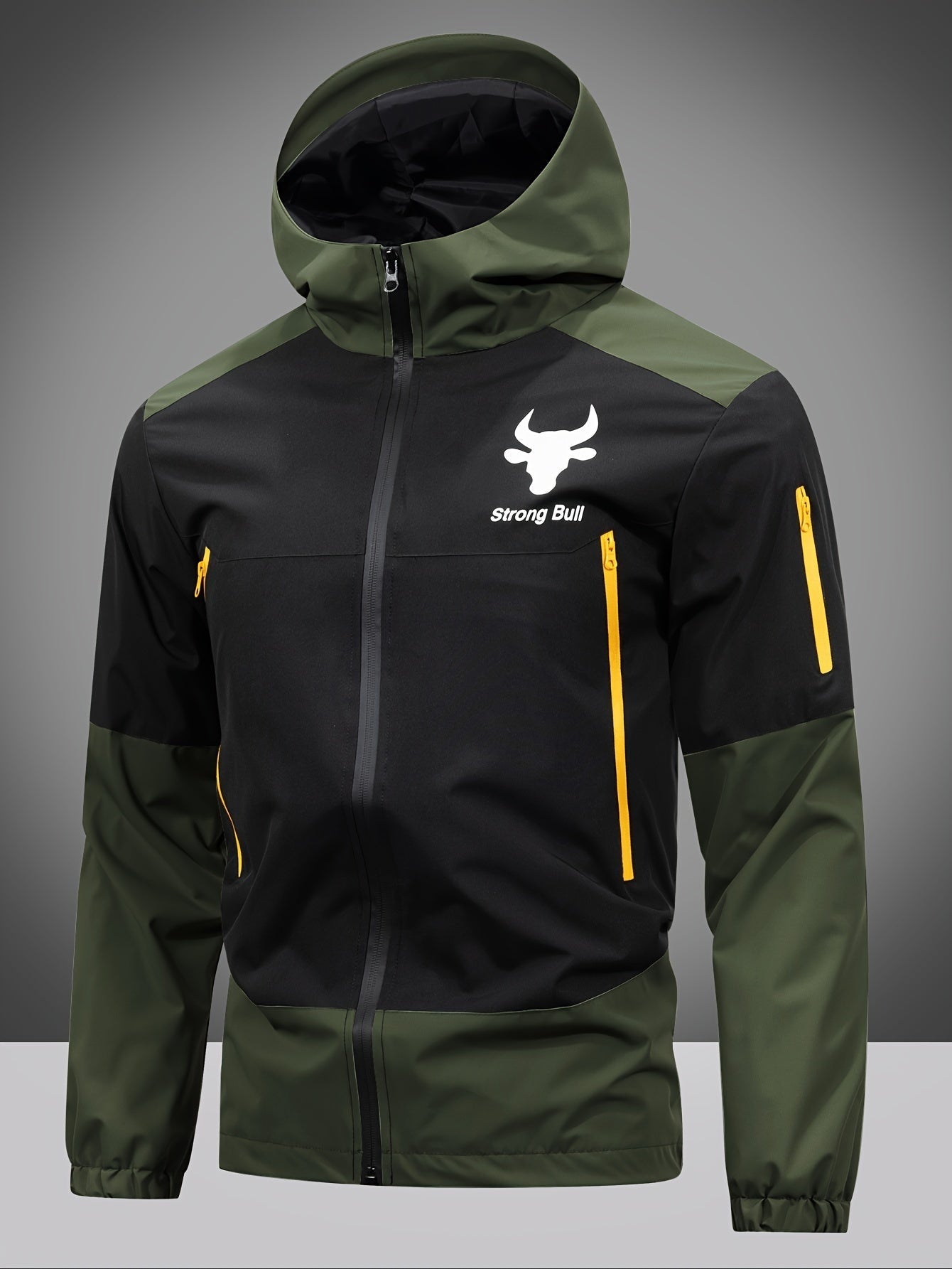 Herren Winterjacke Reißverschluss Kapuze Farbblock