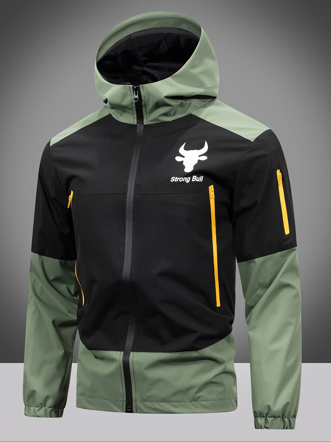 Herren Winterjacke Reißverschluss Kapuze Farbblock