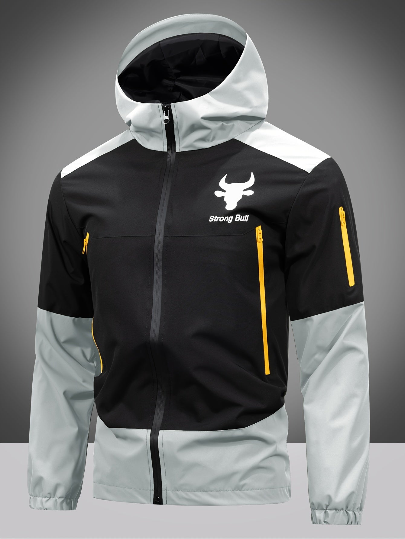 Herren Winterjacke Reißverschluss Kapuze Farbblock