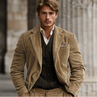 Herren Blazer Khaki Cord Elegant - IdealeKleiden