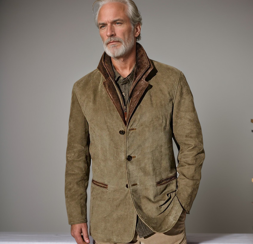 Herren Wildlederjacke Leder Optik Reverskragen Stil - IdealeKleiden