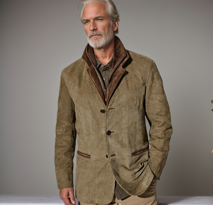 Herren Wildlederjacke Leder Optik Reverskragen Stil - IdealeKleiden