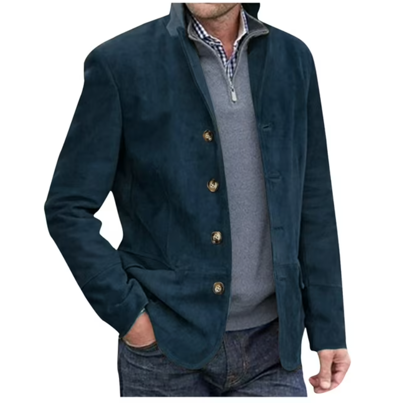 Herren Blazer Wildlederjacke Blau Braun Elegent