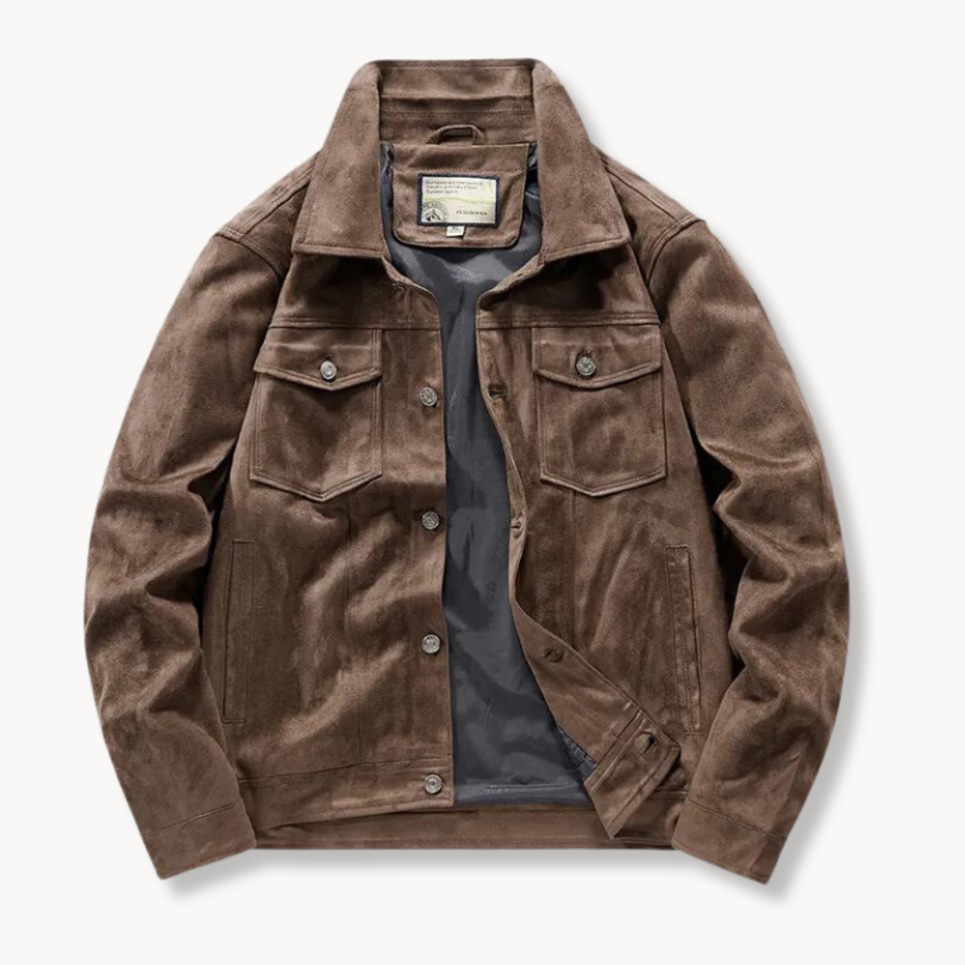 Herren Lederjacke Trucker Style Stehkragen Elegant