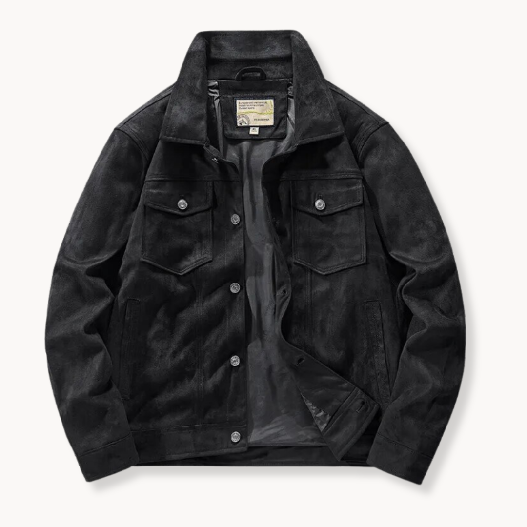 Herren Lederjacke Trucker Style Stehkragen Elegant