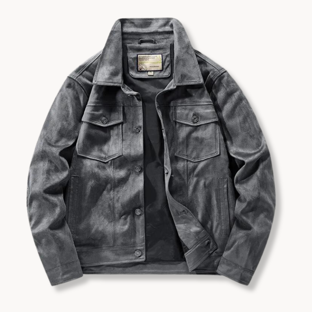 Herren Lederjacke Trucker Style Stehkragen Elegant