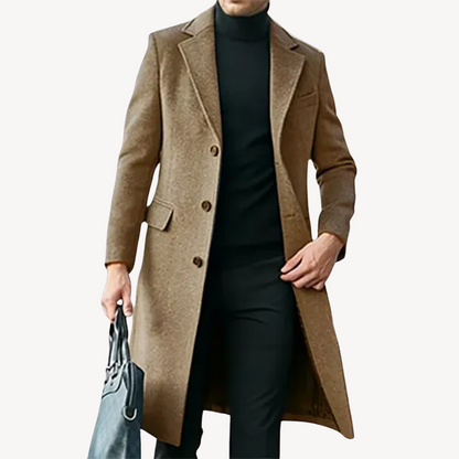 Herren Wollmantel Elegant Lang Schwarz