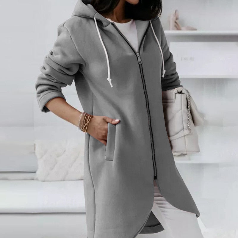 Stilvolle Mid-Länge Kapuzenjacke Damen