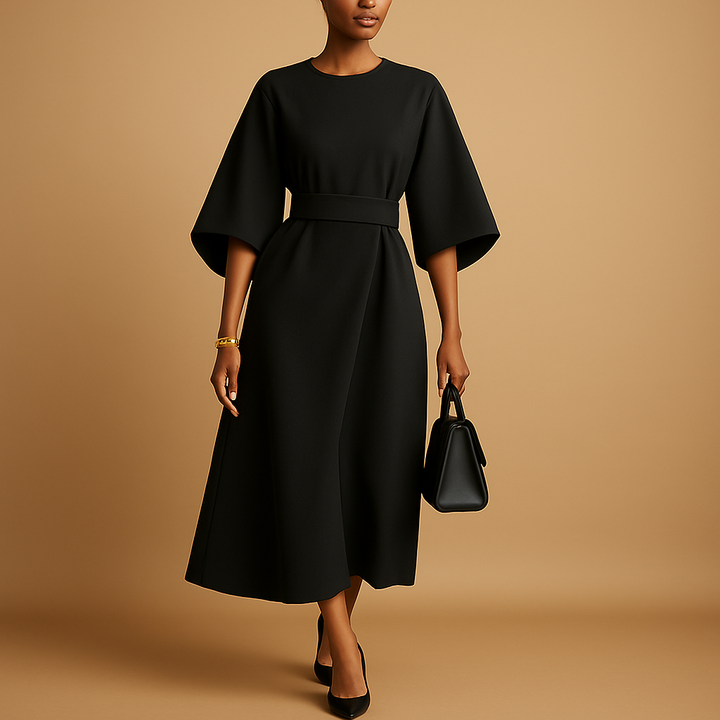 Damen Kleid Elegantes Design Mit Taillengürtel - IdealeKleiden