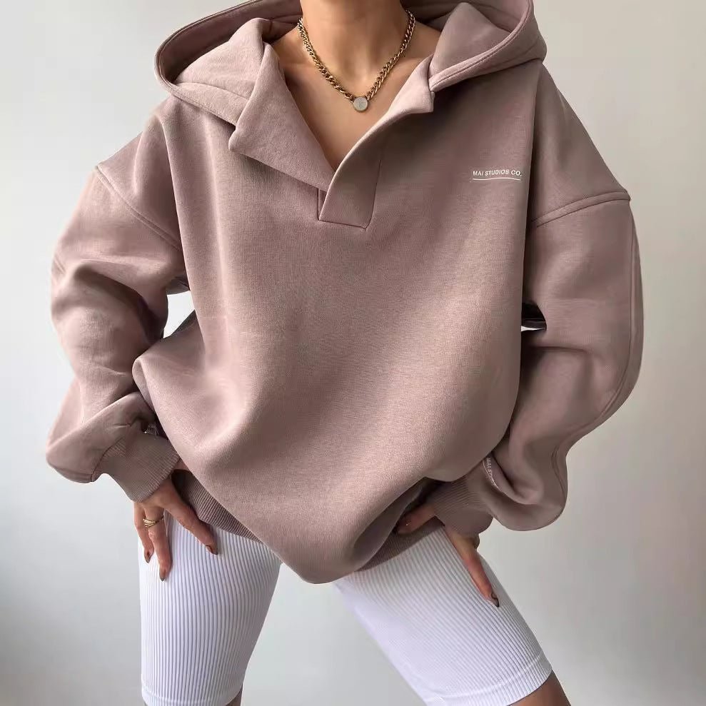 Kapuzenpullover Damen Offener Kragen Stickerei Design
