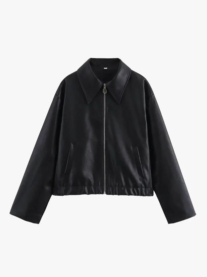 Stylische Lederjacke Damen Schwarz Lederoberfläche