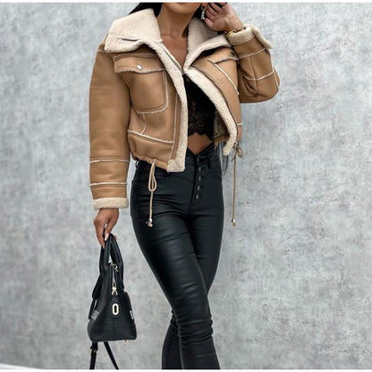 Lederjacke Bikerstil Warm gefüttert