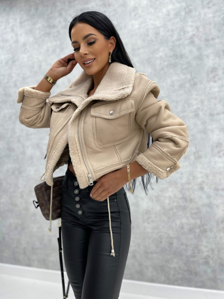 Lederjacke Bikerstil Warm gefüttert