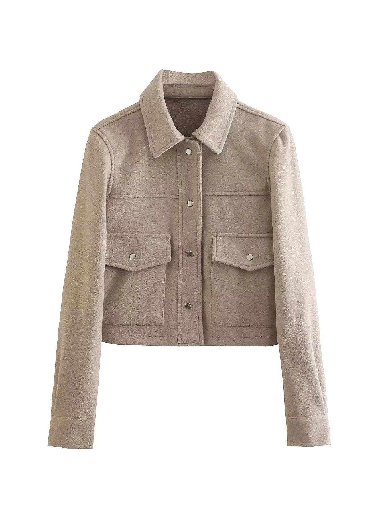 Praktische Kurzjacke Wollmischung Oversized Utility Look - IdealeKleiden