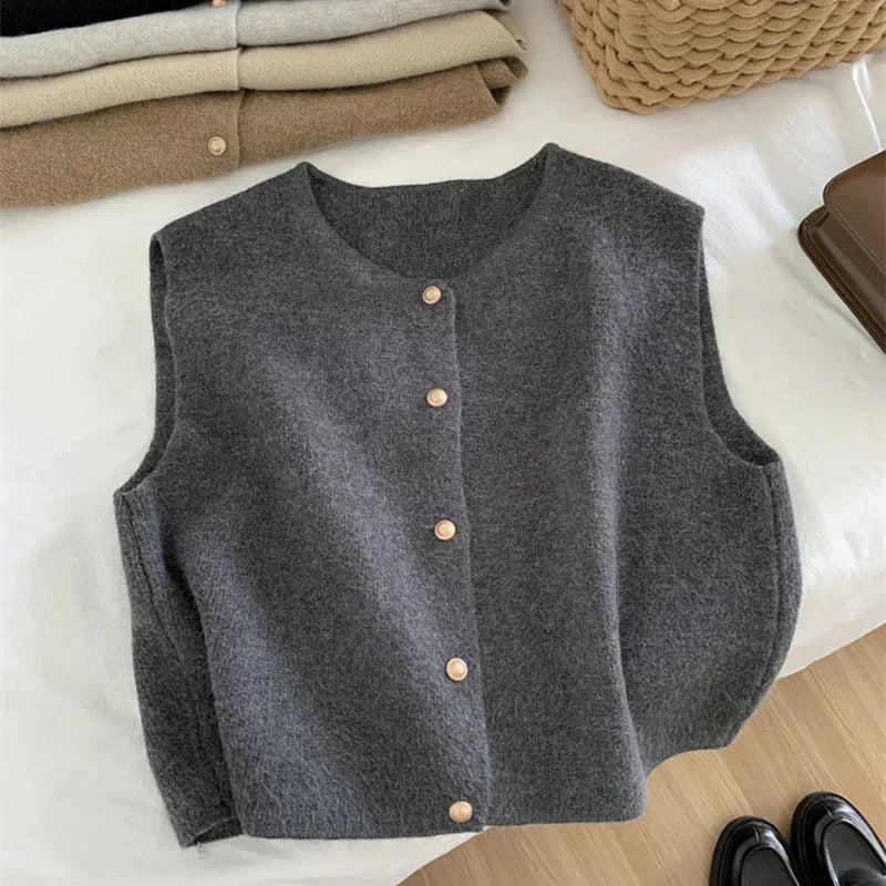 Damen Strickweste Modern Knöpfe