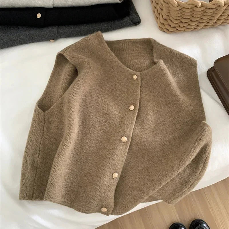 Damen Strickweste Modern Knöpfe