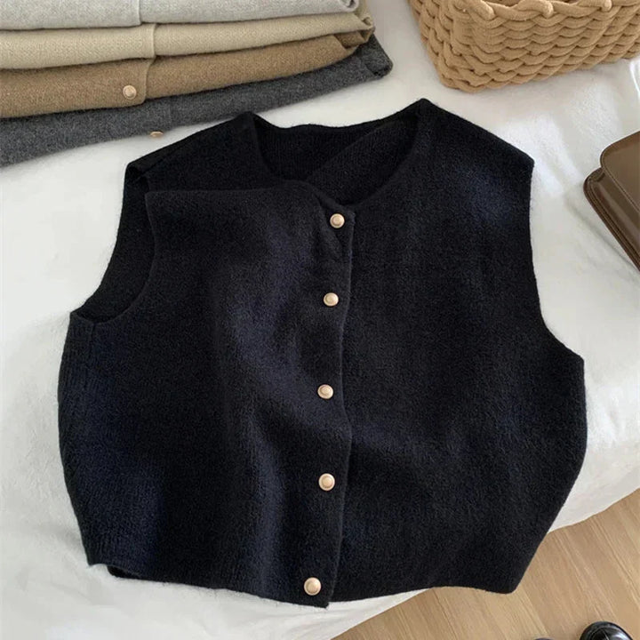 Damen Strickweste Modern Knöpfe