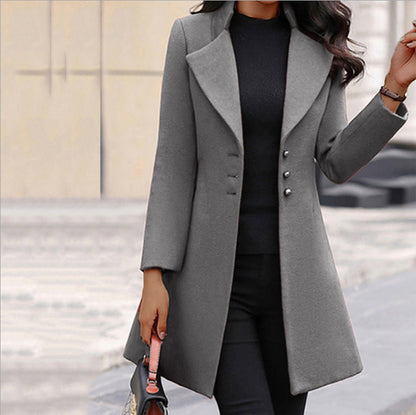 Eleganter Langmantel Damen Mantel Woll-Look Taillierte Passform - IdealeKleiden