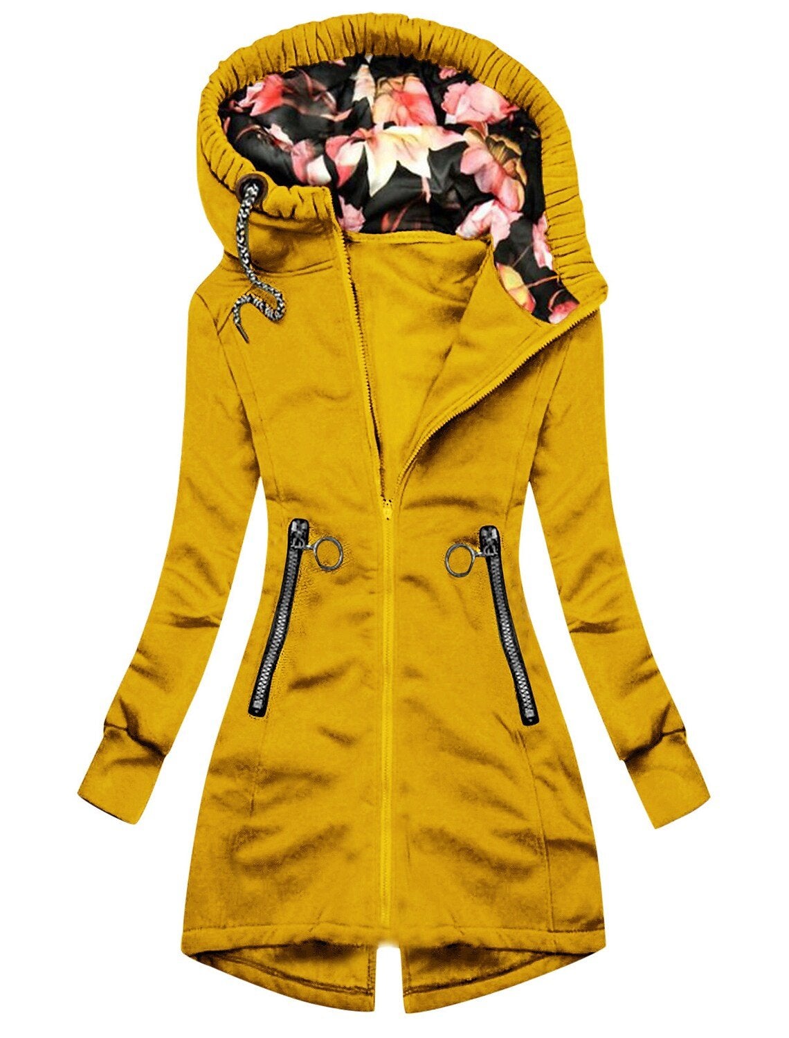 Stylische Damenjacke | Wintermantel mit Stehkragen, Reißverschlusstaschen und Kapuze - IdealeKleiden