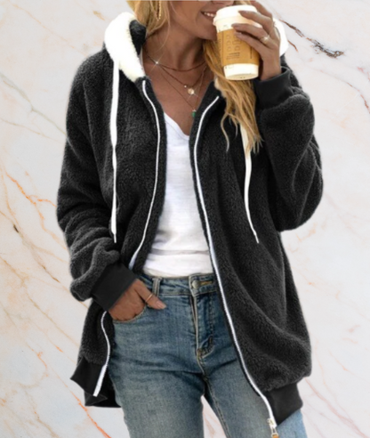 Große Kunstleder Jacke Lang Reißverschluss