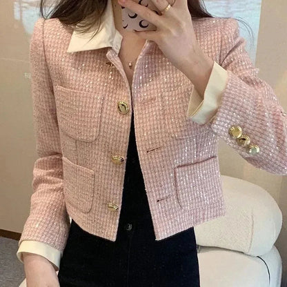 Modische Damenjacke Patchwork Tweed Optik