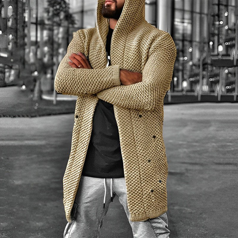 Herren Strickcardigan Mittellang Kapuzenpullover
