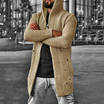 Herren Strickcardigan Mittellang Kapuzenpullover