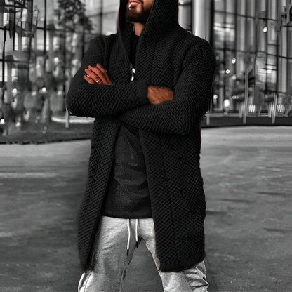 Herren Strickcardigan Mittellang Kapuzenpullover