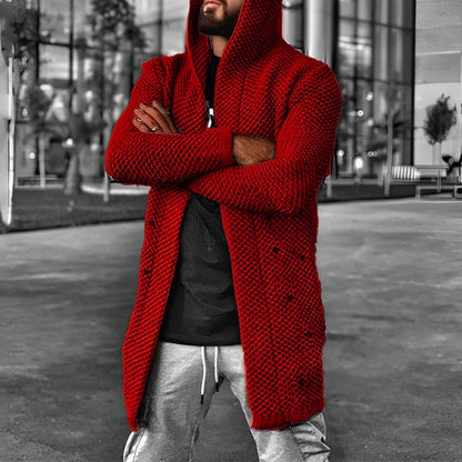 Herren Strickcardigan Mittellang Kapuzenpullover