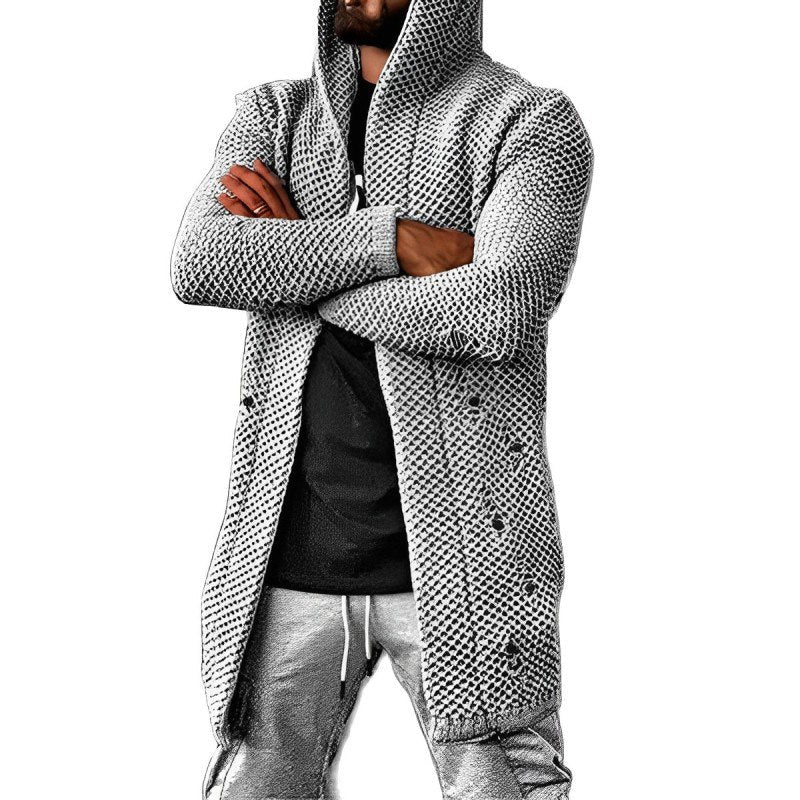 Herren Strickcardigan Mittellang Kapuzenpullover