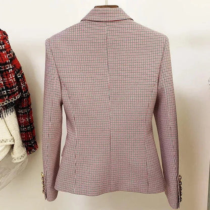 Stilvoller Damenblazer Pink Karomuster - IdealeKleiden