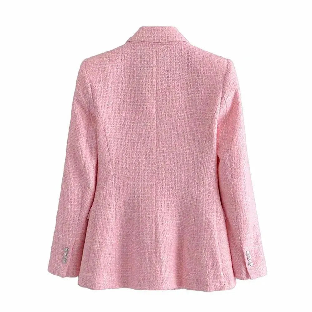 Eleganter Damen Blazer Pink Tweed Business Look - IdealeKleiden