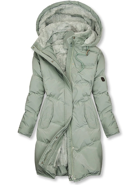 Wintermantel Damen Lang Kapuze Fleece Isoliert - IdealeKleiden