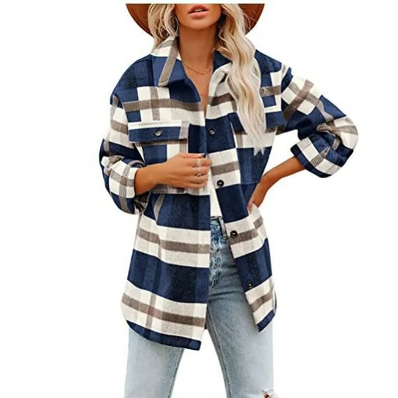 Große Wolljacke Damen Übergröße Karo Muster