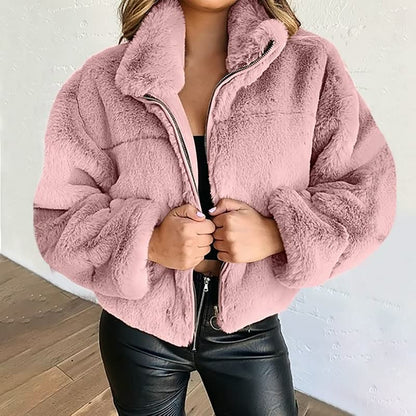 Gemütliche Kunstpelzjacke Winter Warm Hoher Kragen